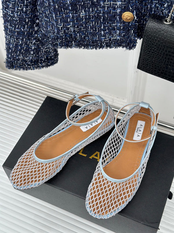 Alaia Mary Jane Ballerina in pelle di agnello blu chiaro 293231