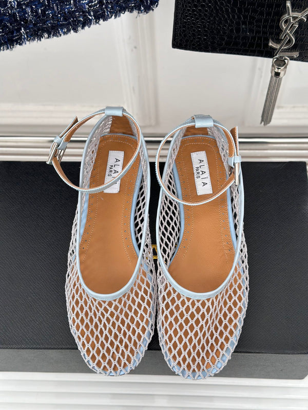 Alaia Mary Jane Ballerina in pelle di agnello blu chiaro 293231