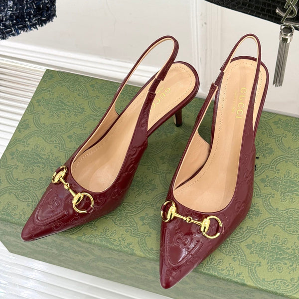 GG Horsebit Slingback 85MM Burgundy GG Leather Point Toe