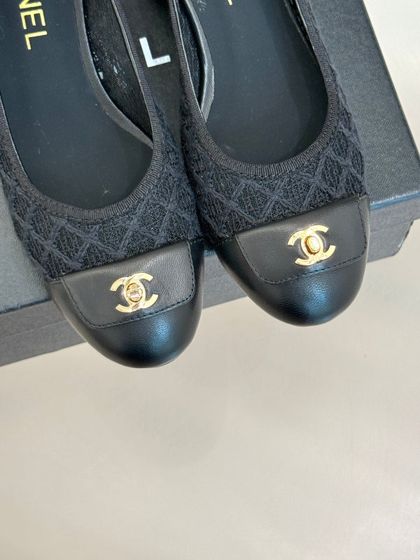 Chanel 25 Ballet Flat 50mm Black Woven Lambskin 473051