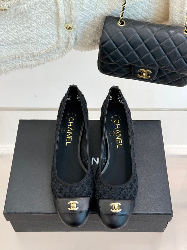 Chanel 25 Ballet Flat 50mm Black Woven Lambskin 473051