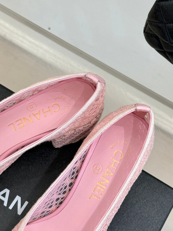 Chanel 25 Ballet Flat 50mm Pink Black Woven Lambskin 473052