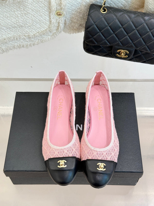 Chanel 25 Ballet Flat Pink Black Woven Lambskin 473054