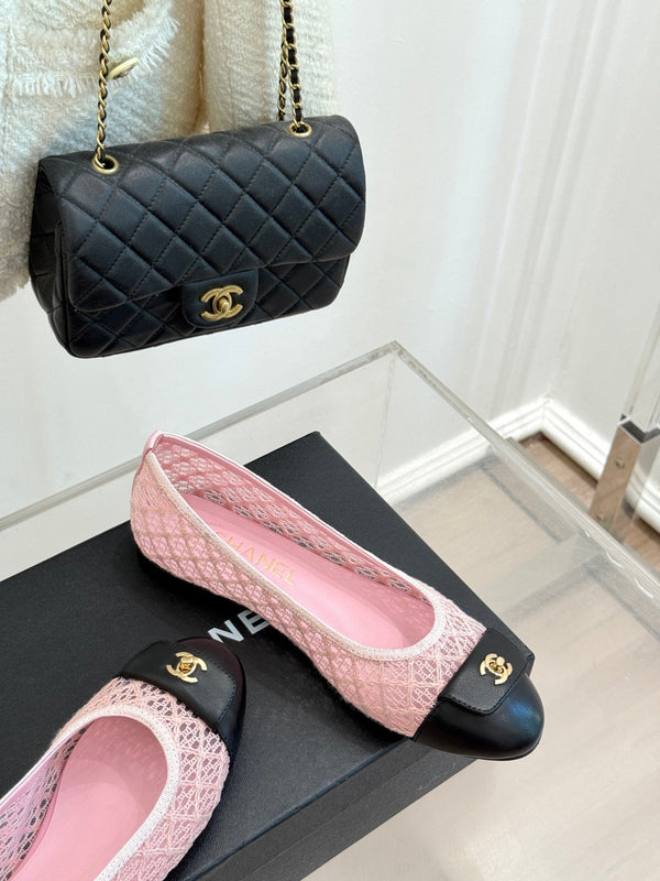 Chanel 25 Ballet Flat Pink Black Woven Lambskin 473054