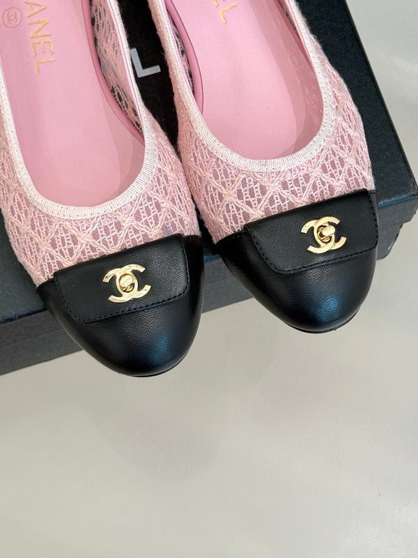 Chanel 25 Ballet Flat Pink Black Woven Lambskin 473054