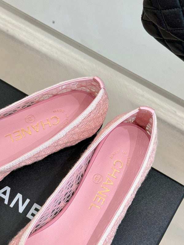 Chanel 25 Ballet Flat Pink Black Woven Lambskin 473054