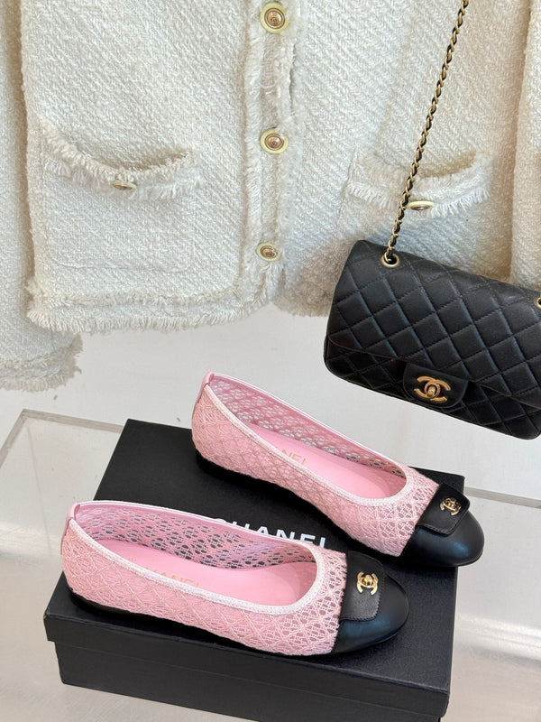 Chanel 25 Ballet Flat Pink Black Woven Lambskin 473054