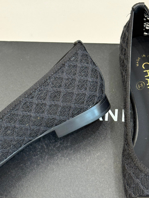 Chanel 25 Ballet Flat Black Woven Lambskin 473055
