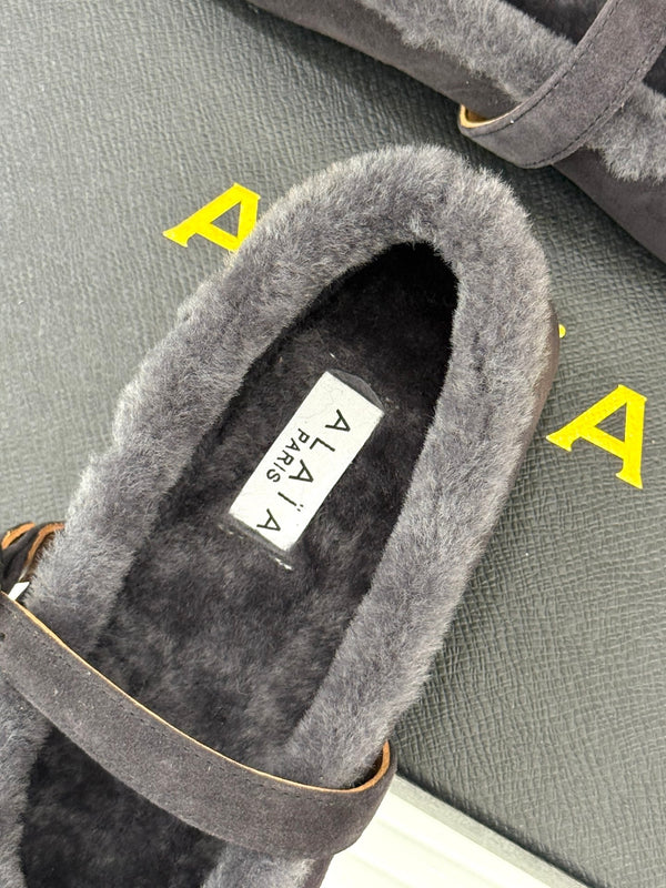 Alaia 25WF Mary Jane charcoal grey suede wool 472222