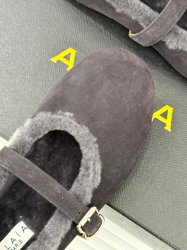 Alaia 25WF Mary Jane charcoal grey suede wool 472222