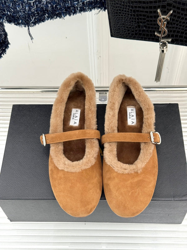 Alaia 25WF Mary Jane in lana scamosciata marrone caramello 472223