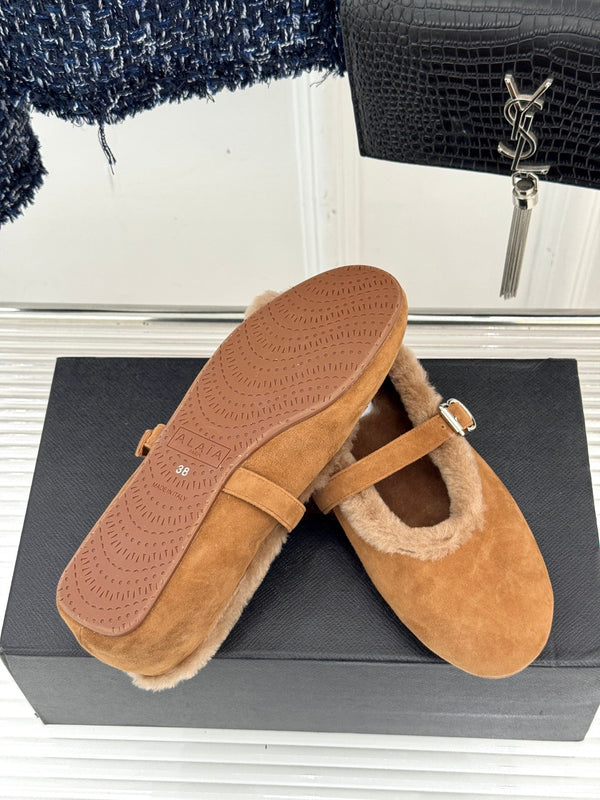 Alaia 25WF Mary Jane in lana scamosciata marrone caramello 472223