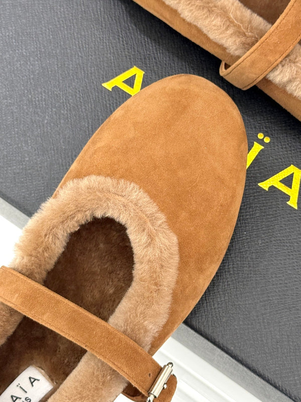 Alaia 25WF Mary Jane in lana scamosciata marrone caramello 472223