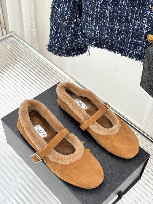Alaia 25WF Mary Jane in lana scamosciata marrone caramello 472223