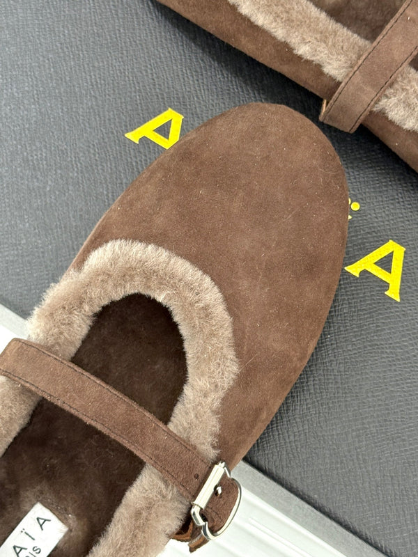 Alaia 25WF Mary Jane chocolate brown suede wool 472224