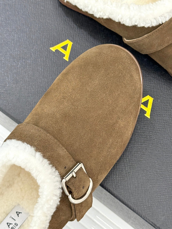 Alaia 25WF slippers belt buckle khaki brown suede wool 472227