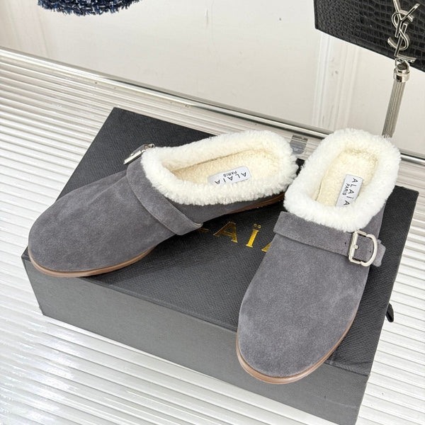 Alaia 25WF slippers belt buckle charcoal grey suede wool 472230