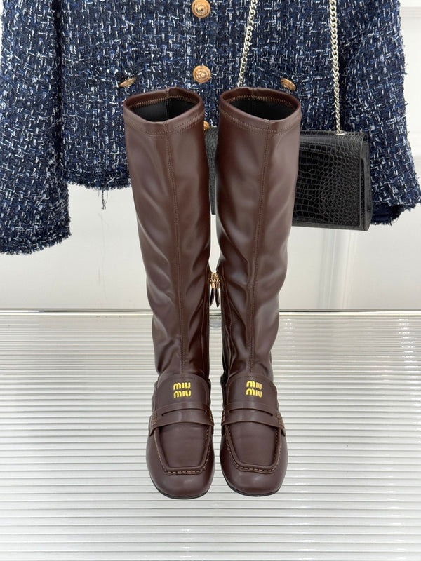 MiuMiu 25 loafer stretch boots brown calfskin 517336