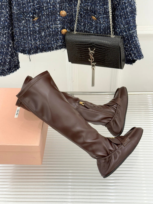 MiuMiu 25 loafer stretch boots brown calfskin 517336