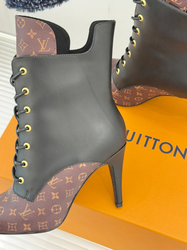 LV Star Trail Ankle Boot Brown Mix Black Monogram Canvas Leather 517258
