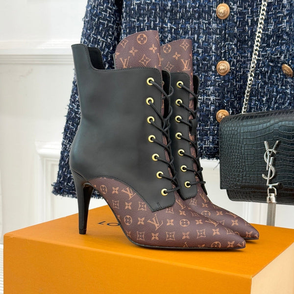 LV Star Trail Ankle Boot Brown Mix Black Monogram Canvas Leather 517258