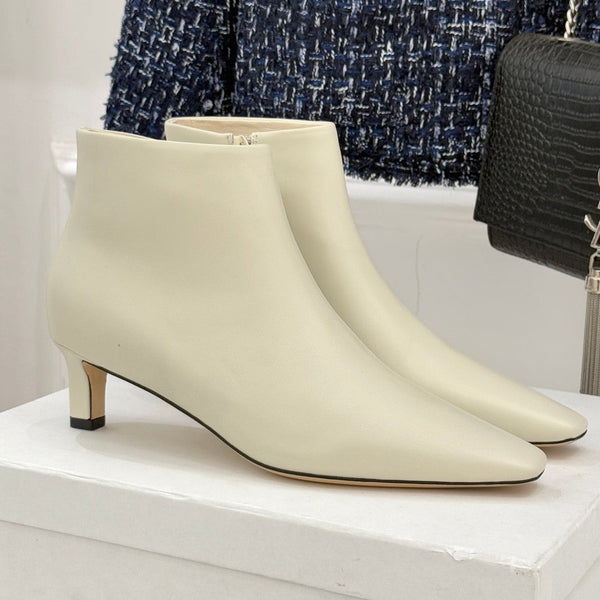 The Row 2025 Square Toe Kitten Heel Ankle Boot Cream Sheepskin 572053