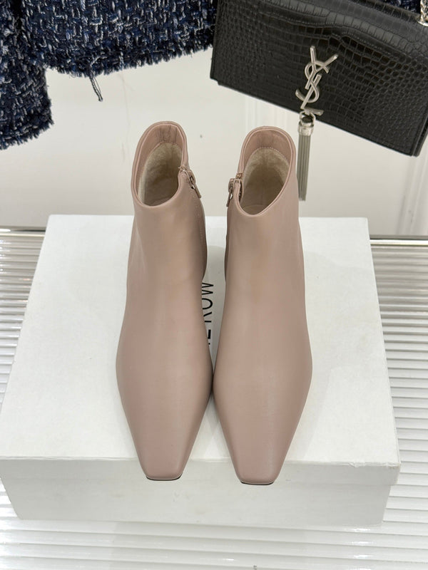 The Row 2025 Square Toe Kitten Heel Ankle Boot Nude Sheepskin 572049