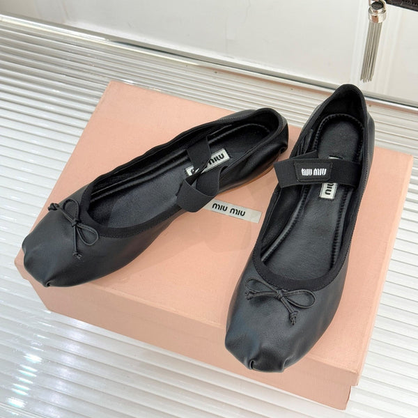 Miu Classique Bow Letter Ballerines Mouton Noir 570999