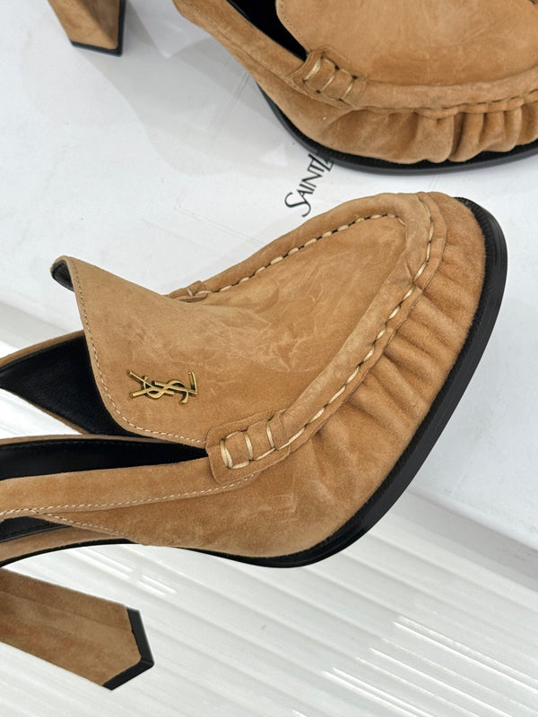 YSL 26WF Le Slingback 10.5cm Tan Suede 642952