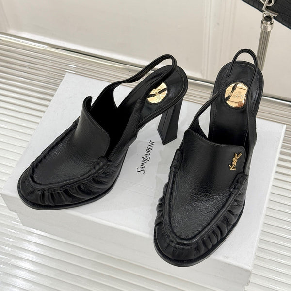 YSL 26WF Le Slingback 10.5cm Black Cowhide 642954