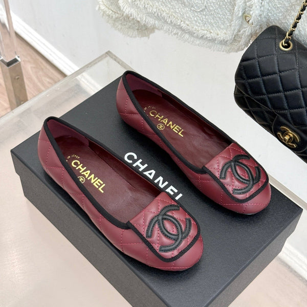 CC 26s Cambon Ballet Flats Burgundy Quited Lambskin 887793
