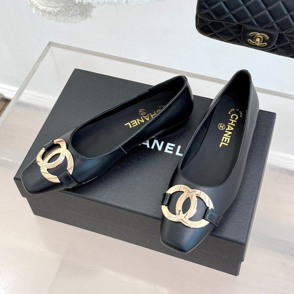 CC 26s Buckle Square Toe Ballet Flat Black Lambskin 829737