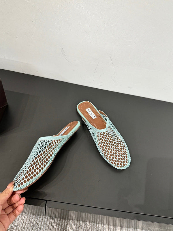 MULES ALAIA FLAT IN RETE AZZURRA