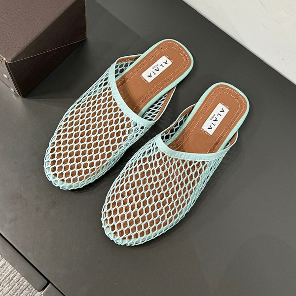 MULES ALAIA FLAT IN RETE AZZURRA