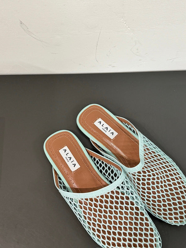 MULES ALAIA FLAT IN RETE AZZURRA