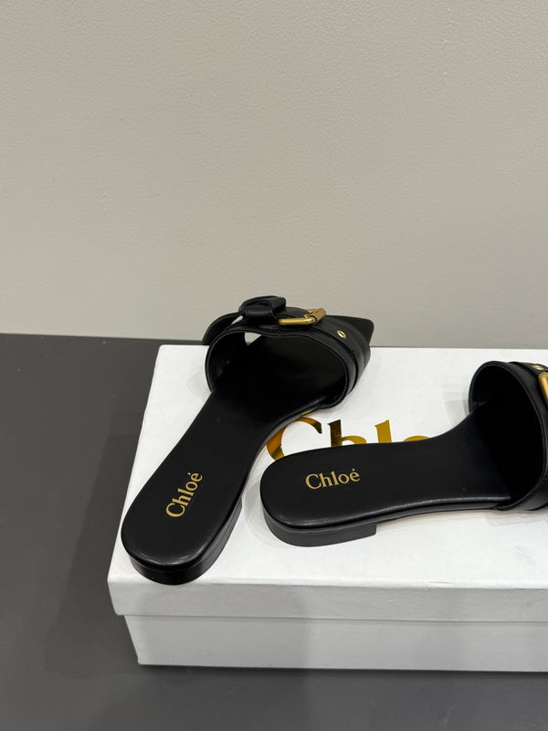 Loewe 25 Bow Metal Buckle Slide Nero Pelle di vacchetta