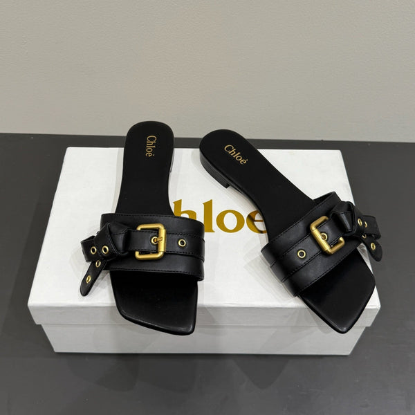 Loewe 25 Bow Metal Buckle Slide Nero Pelle di vacchetta