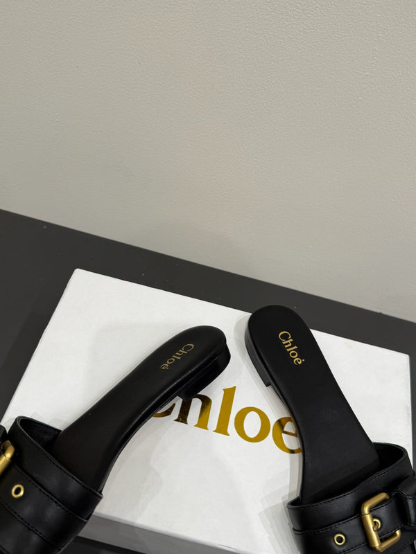 Loewe 25 Bow Metal Buckle Slide Nero Pelle di vacchetta