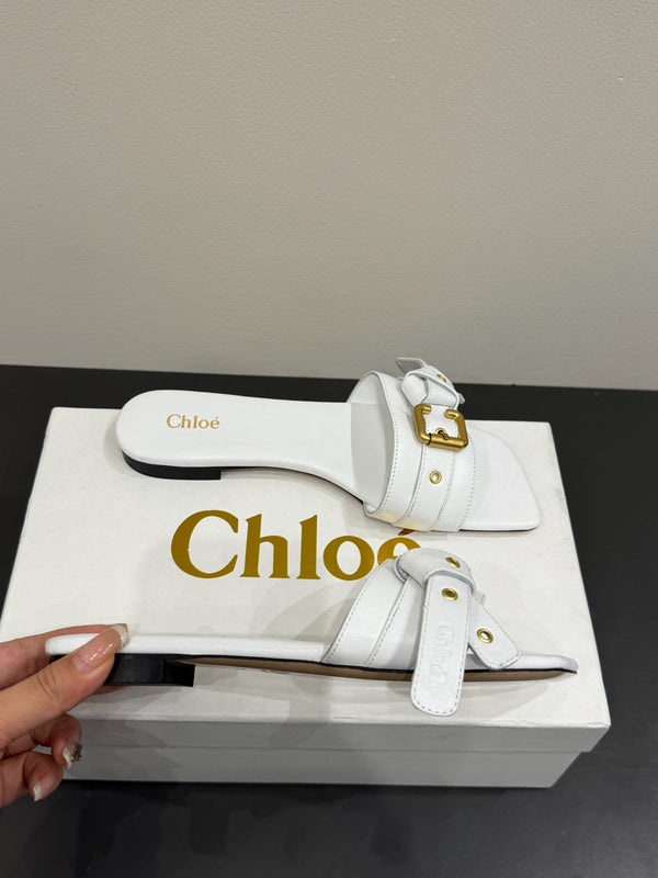 Loewe 25 Bow Metal Buckle Slide Bianco Pelle di mucca