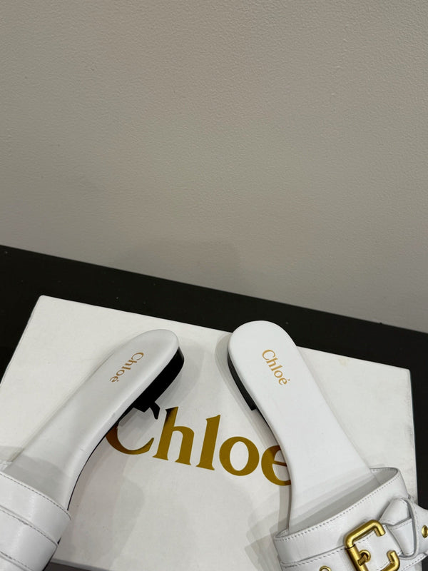Loewe 25 Bow Metal Buckle Slide Bianco Pelle di mucca