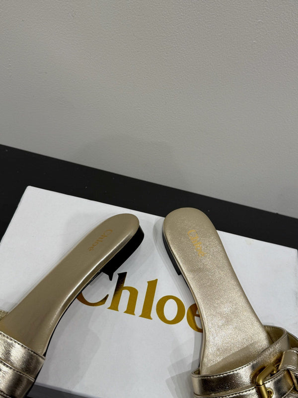 Loewe 25 Bow Metal Buckle Slide Pelle di vacchetta dorata