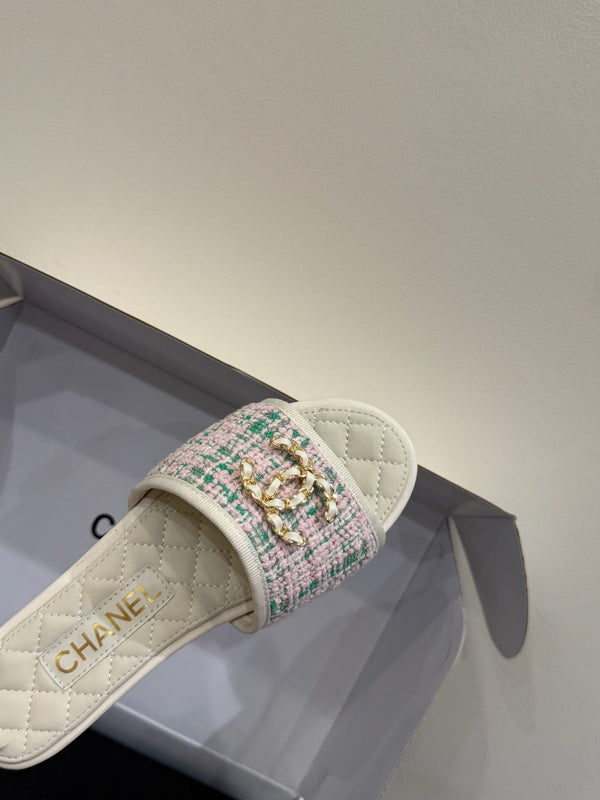 CC 25ss Chain Flat Slippers Multicolor Cowhide & Sheepskin 417562