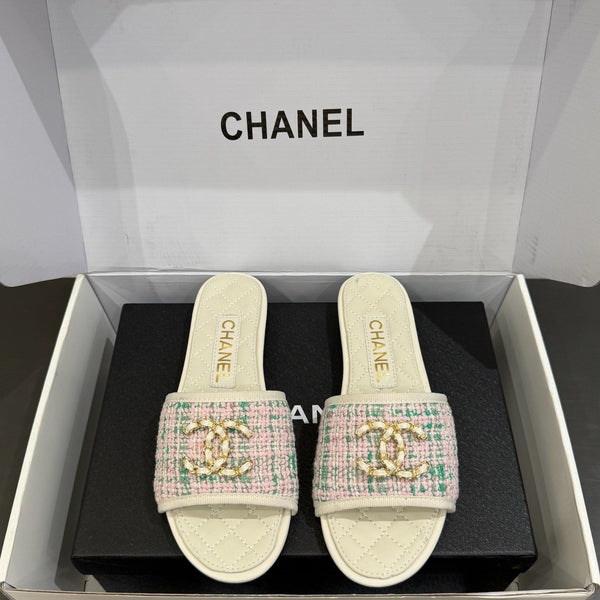CC 25ss Chain Flat Slippers Multicolor Cowhide & Sheepskin 417562