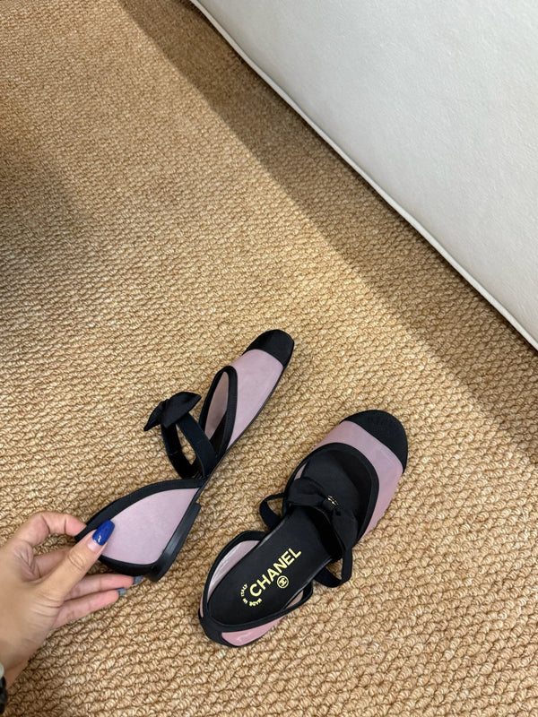 CC 26s Mary Jane Flats In Pink And Black Mesh Ribbon Strap Cap Toe