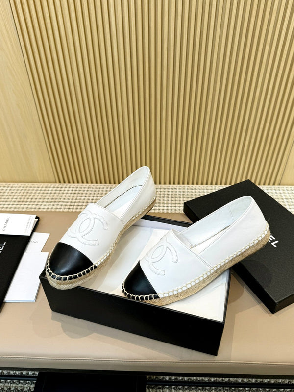 cc espadrillas bianche nere in pelle di cafl