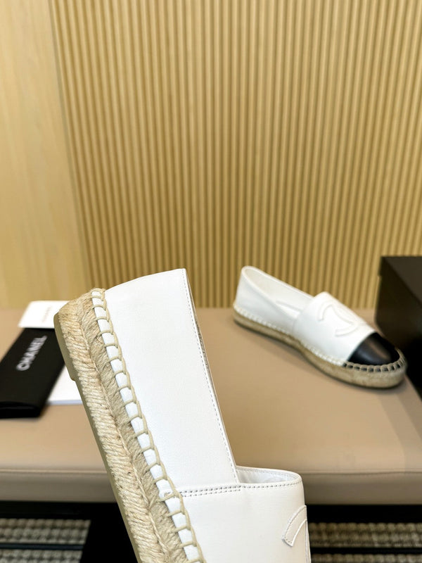cc espadrillas bianche nere in pelle di cafl