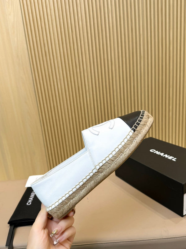 cc espadrillas bianche nere in pelle di cafl