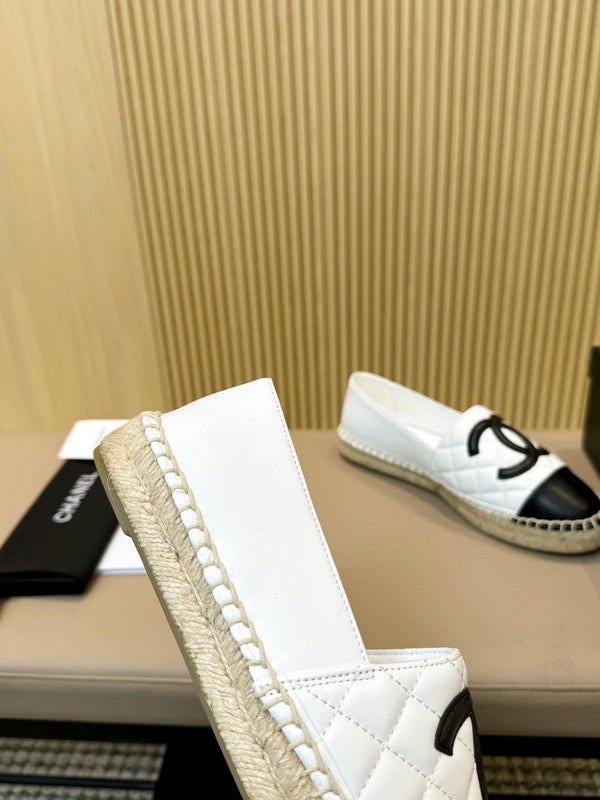 cc espadrillas bianche nere trapuntate in pelle di vitello