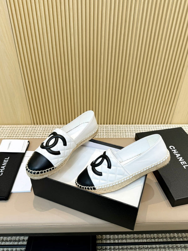 cc espadrillas bianche nere trapuntate in pelle di vitello