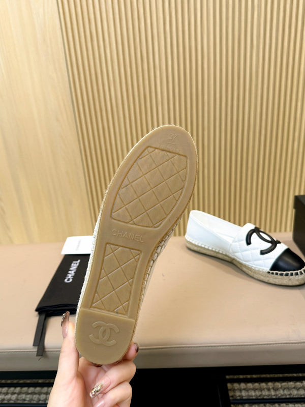 cc espadrillas bianche nere trapuntate in pelle di vitello